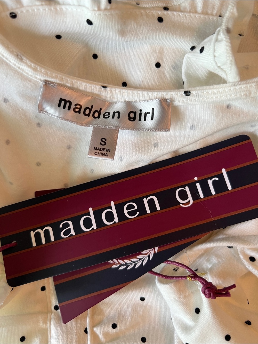 Madden Girl White Top with Black Polka Dots - Picture 5 of 6